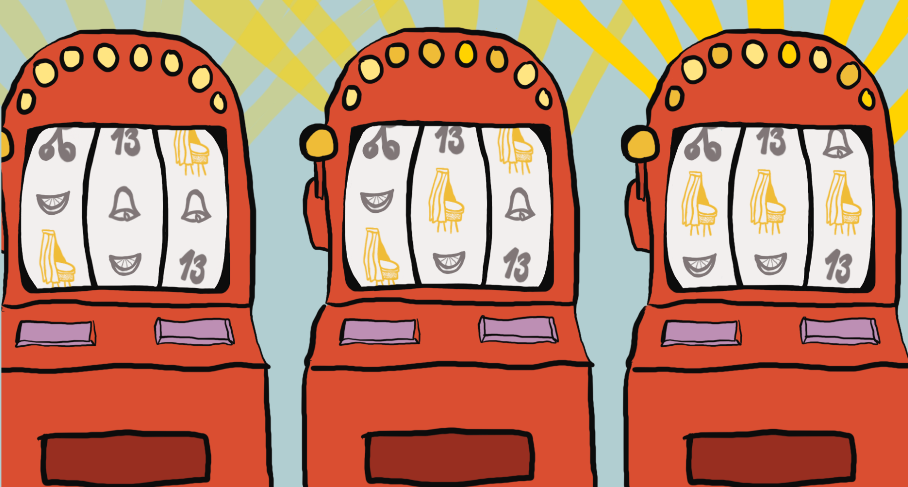 illustratie van gokkasten met drie keer op rij een gouden wieg